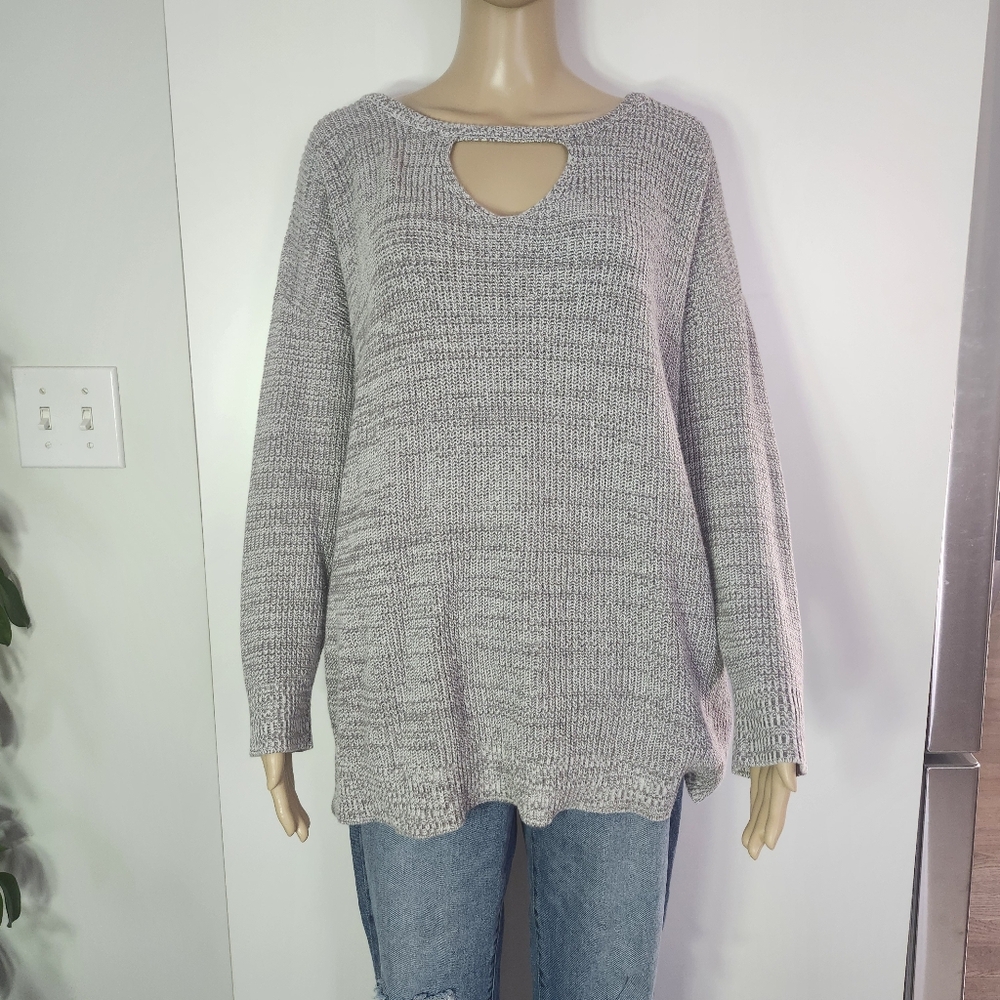 TORRID Women's Knit Sweater Marled Grey Keyhole‎ Plus Size 2X Fall Cozy